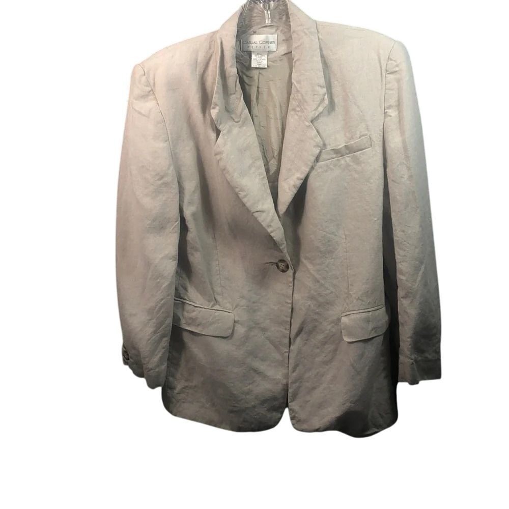Casual Corner Petite Linen Blazer Jacket Beige Career Business‎ Women's